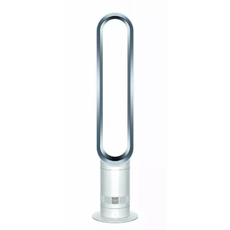 Dyson Cool AM07 durų skambučio aušinimo ventiliatorius, stovintis ant grindų, sidabrinis baltas