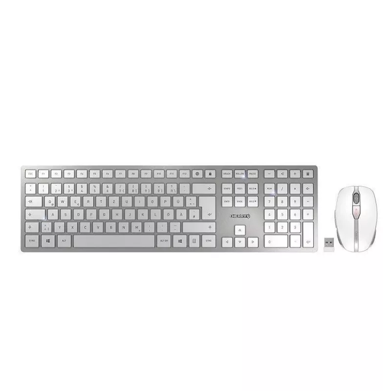CHERRY DW 9100 SLIM klaviatūra su pele, universali RF belaidė + Bluetooth, QWERTZ vokiška, sidabrinė