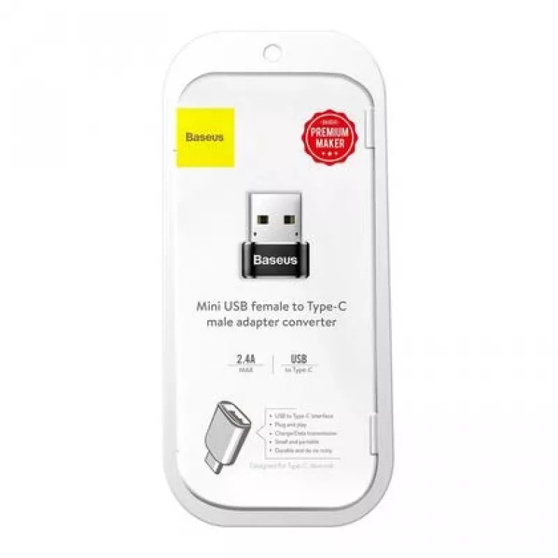 Baseus USB kištukas į Type-C lizdą adapterio keitiklis juodas