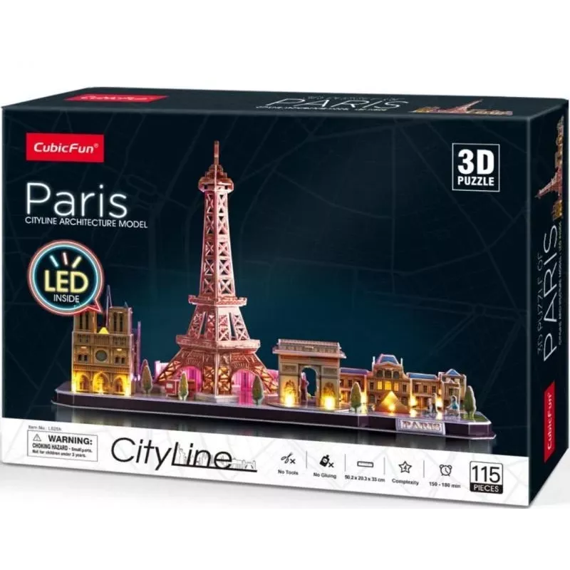 3D Puzzle CubicFun City Line Paris LED 115 vnt.
