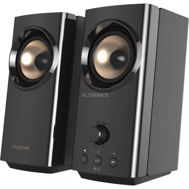 CREATIVE T60 2.0 kompaktiški Hi-Fi staliniai garsiakalbiai su aiškiu dialogu ir erdviniu garsu, Sound Blaster SmartComms rinkiniu, USB-C garso, mikrofono ir ausinių prievadais B