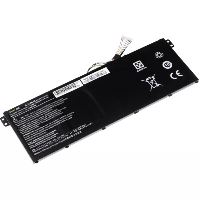 Baterija Green Cell AC52, skirta Acer Aspire E11 ES1-111M ES1-131 E15 ES1-512 Chromebook CB3-111 CB5-311, 11,4 V 2200 mAh ličio jonų, 3 elementai, juoda