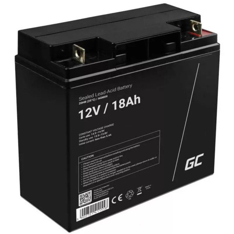 Įkraunama sandari švino rūgšties baterija Green Cell AGM09 12 V 18000 mAh, juoda, 167×77×181 mm, 4,8 kg