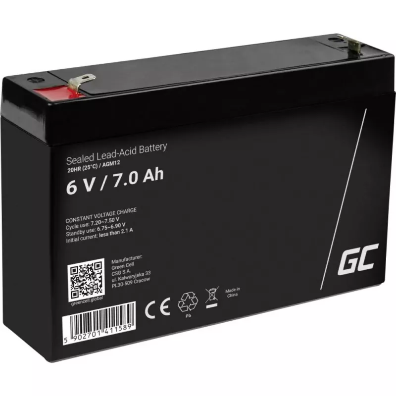 Įkraunama sandari švino rūgšties baterija Green Cell AGM12 6 V 7000 mAh Juoda