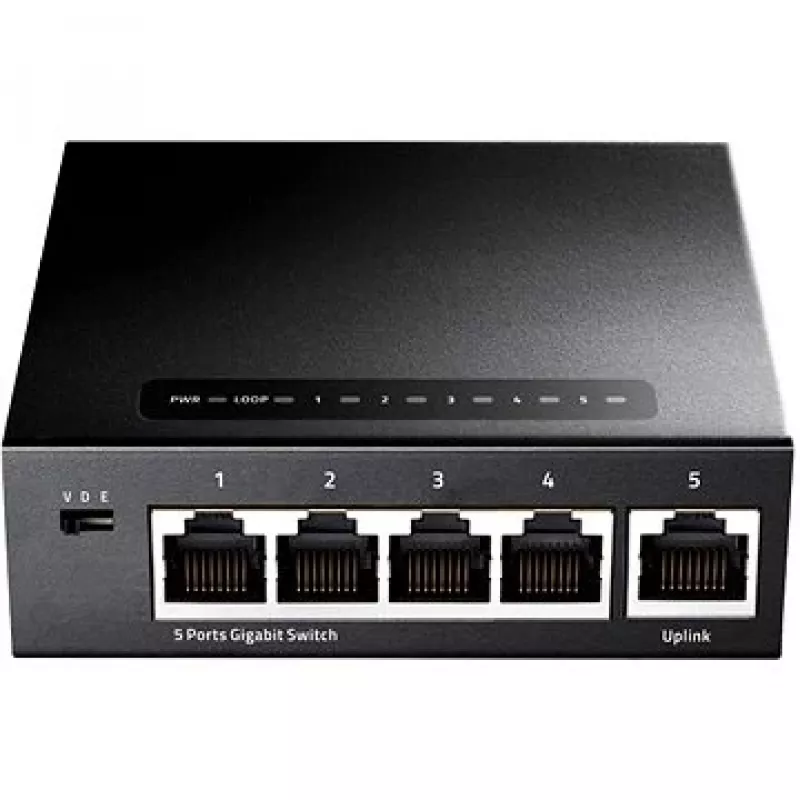 Tinklo jungiklis Cudy GS105 — 5 prievadų Gigabit Ethernet (10/100/1000), juodas, 5 V DC maitinimas įtrauktas