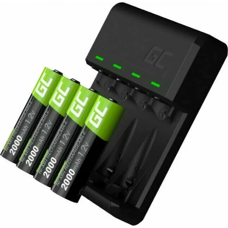 Baterijų įkroviklis Green Cell GC VitalCharger su 4× AA 2000mAh NiMH baterijomis