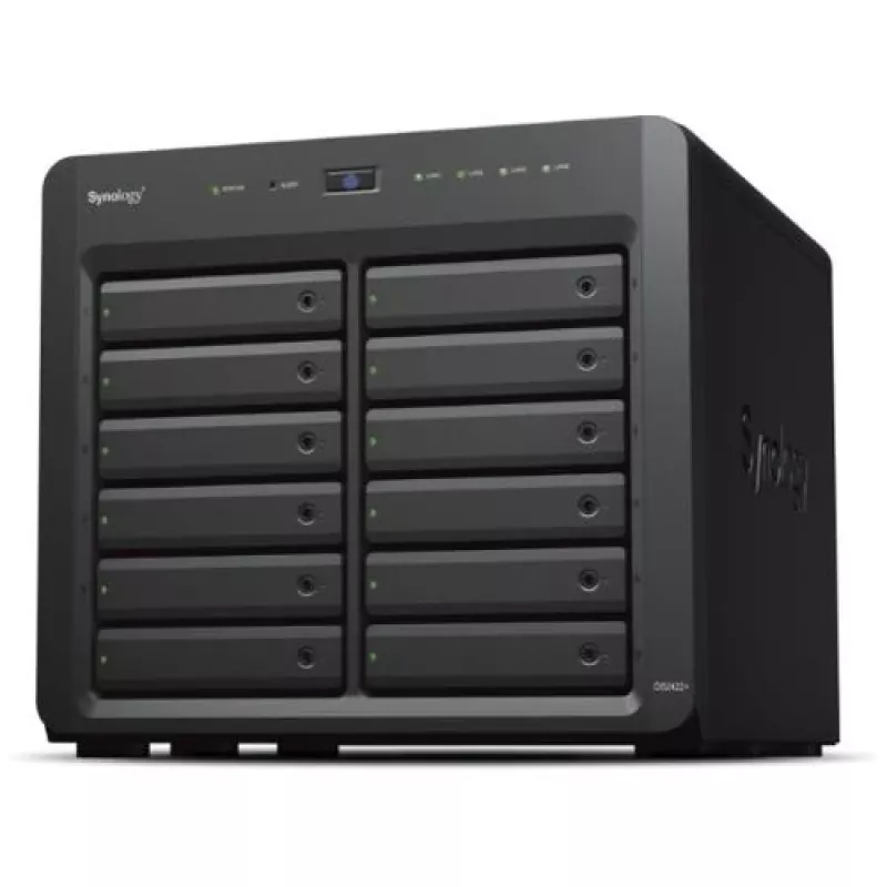 NAS Synology DS2422+; Tower; 12x (3.5 SATA HDD/2.5 SATA HDD/2.5 SATA SSD); AMD Ryzen V1500B;,4 GB DDR4 (maks. 32GB),4 x 1GbE RJ-45