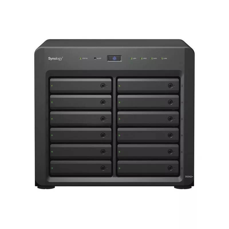 NAS Synology DS2422+; Tower; 12x (3.5 SATA HDD/2.5 SATA HDD/2.5 SATA SSD); AMD Ryzen V1500B;,4 GB DDR4 (maks. 32GB),4 x 1GbE RJ-45