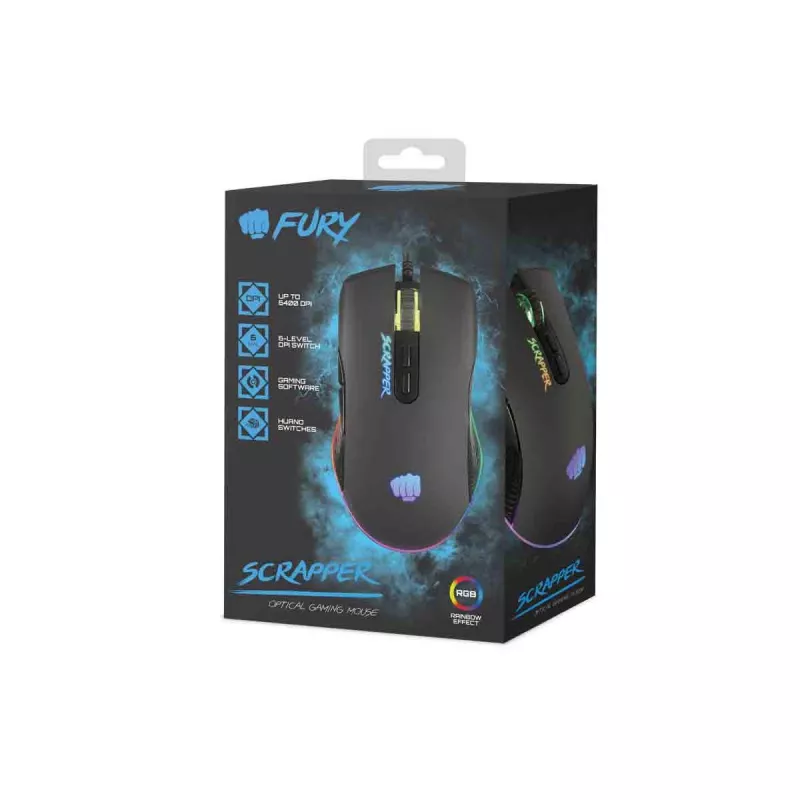 FURY Scrapper pelė Žaidimų Abiem rankoms tinkama USB Type-A Optinė 6400 DPI