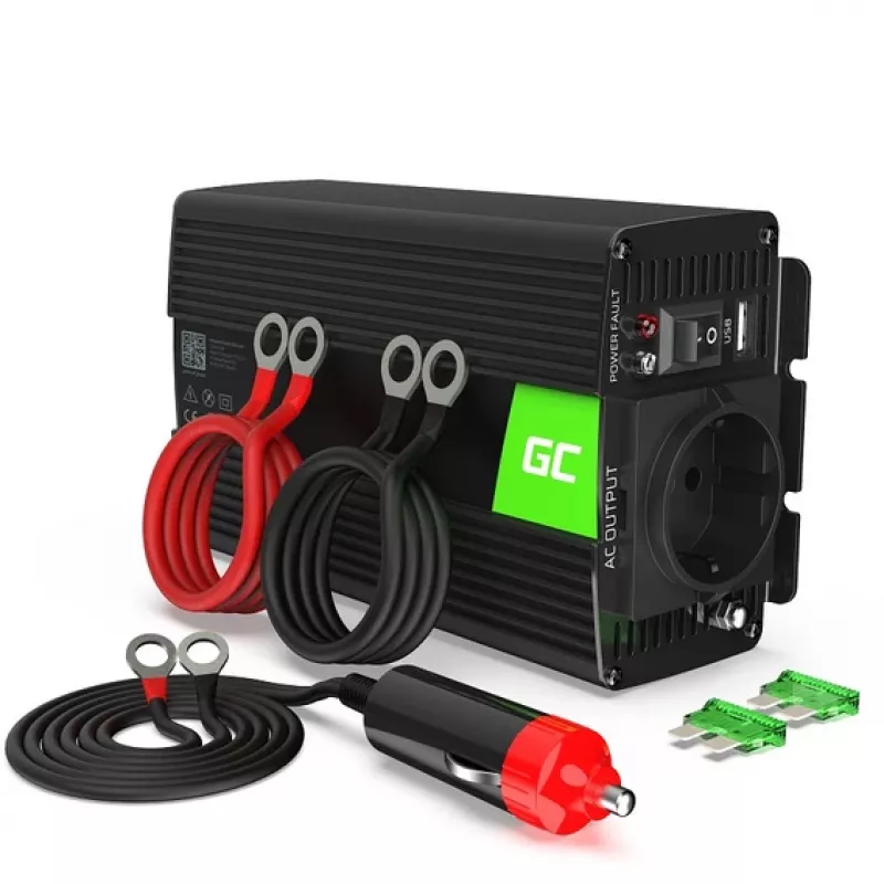 Automobilinis inverteris Green Cell INV01DE 300 W DC‑to‑AC, 12 V į 230 V, 1×USB, LED, aktyvus aušinimas