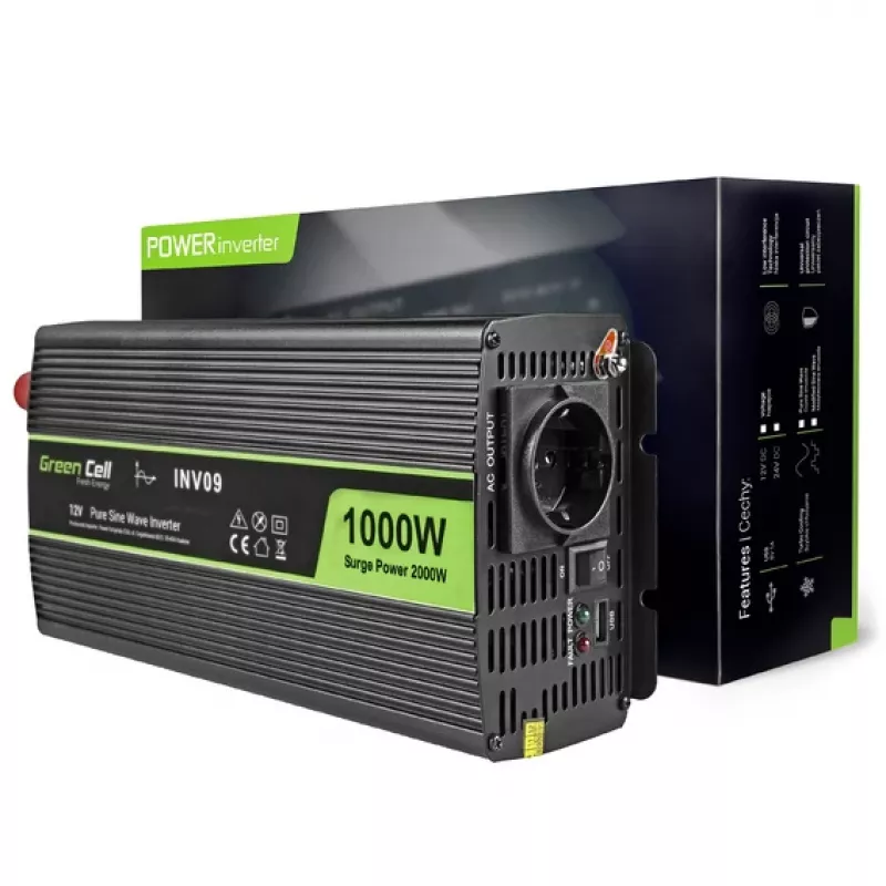 Green Cell INV09 maitinimo adapteris automobiliui 1000 W juodas