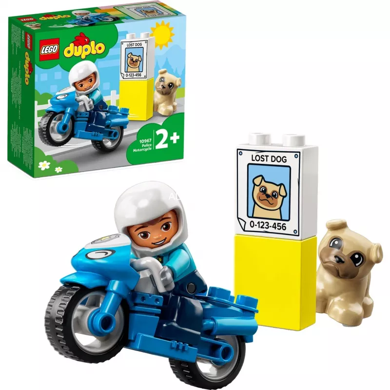 Toy motorcycle playset LEGO Duplo Police 10967 with movable wheels and police figure
