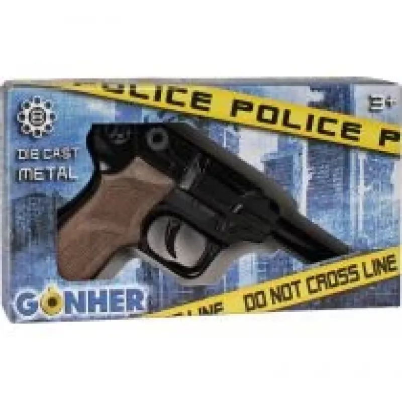 Metalinis žaislinis policijos revolveris Gonher 8 šūvių, metalinė konstrukcija, modelis 258441