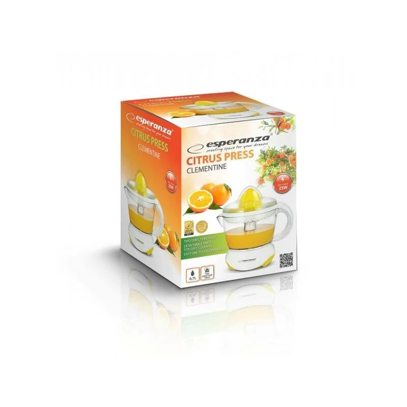 Elektrinė citrusinių vaisių spaustuvė ESPERANZA EKJ001Y — 0,7 l dubuo, 25 W, balta/geltona