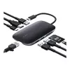Nešiojamojo kompiuterio dokas AUKEY CB-C71 — 3x USB‑C (USB 3.2 Gen1), HDMI, RJ‑45, MicroSD, USB PD 100 W, 0,15 m kabelis, juodas