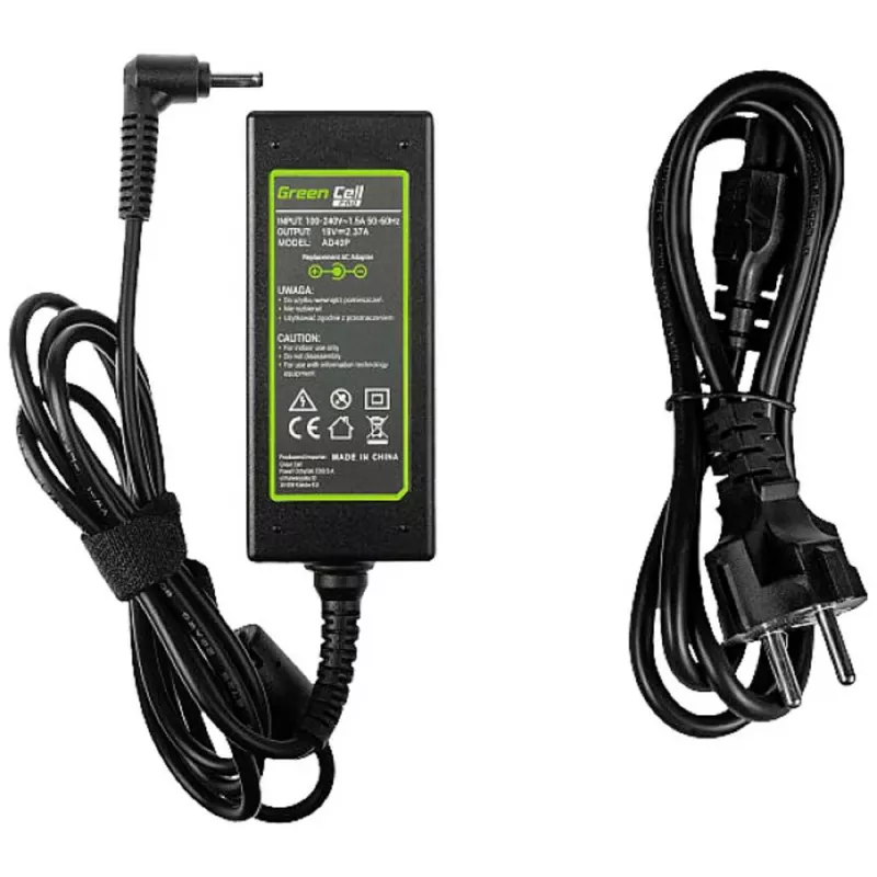 Maitinimo adapteris Green Cell AD40P 45W nešiojamiesiems kompiuteriams, 19V 2.37A, AC-to-DC, 100–240V įvestis, juodas