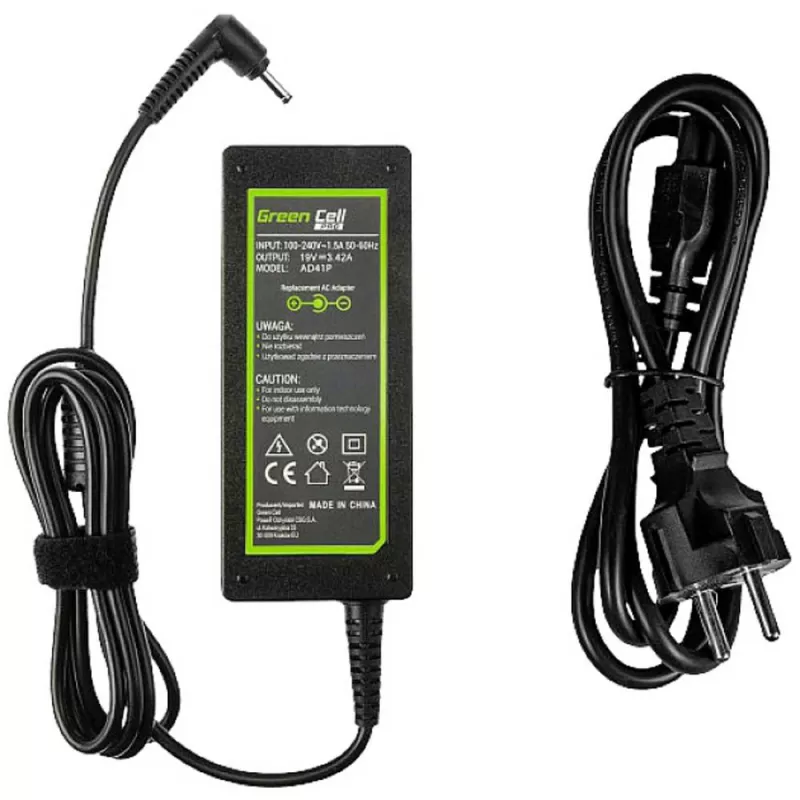 Maitinimo adapteris Green Cell AD41P 65W, skirtas ASUS nešiojamiesiems kompiuteriams, 19V 3,42A, vidaus, juodas