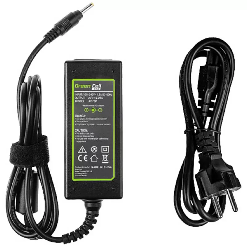 Maitinimo adapteris Green Cell AD76P 45W nešiojamiesiems kompiuteriams Lenovo, 20V 2.25A, AC-to-DC, 100–240V įvestis, juodas