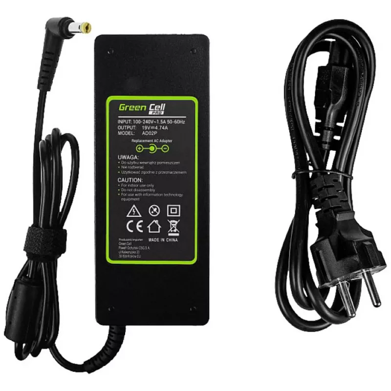 Nešiojamojo kompiuterio maitinimo adapteris Green Cell AD02P 90W 19V 4.74A AC–DC vidinis juodas