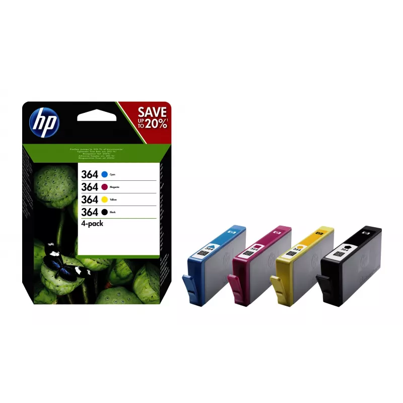 HP 364 4 vnt. juodos/ciano/magenta/geltonos spalvos originalios rašalo kasetės