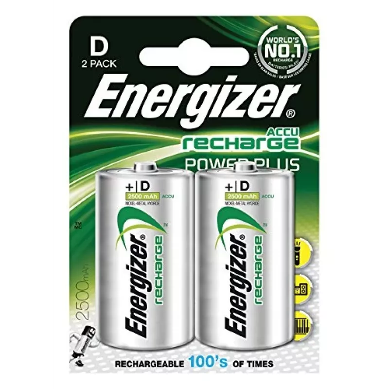 Energizer NiMH įkraunamos D tipo baterijos 2500 mAh – 2 vnt. pakuotė