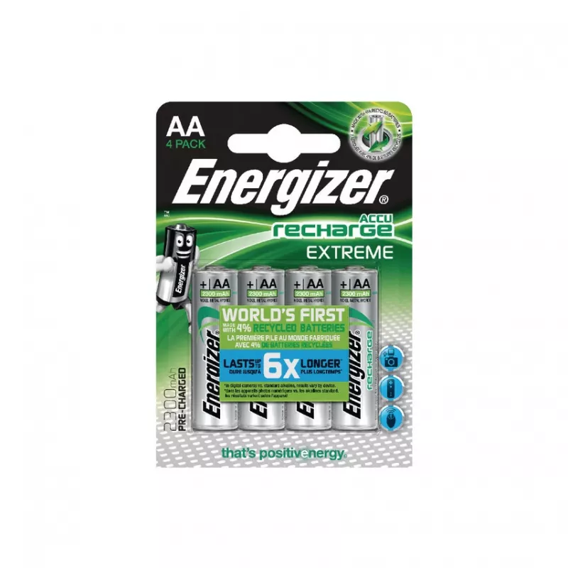 Energizer ACCU Recharge Extreme NiMH AA įkraunamos baterijos 2300mAh 4 vnt. pakuotė