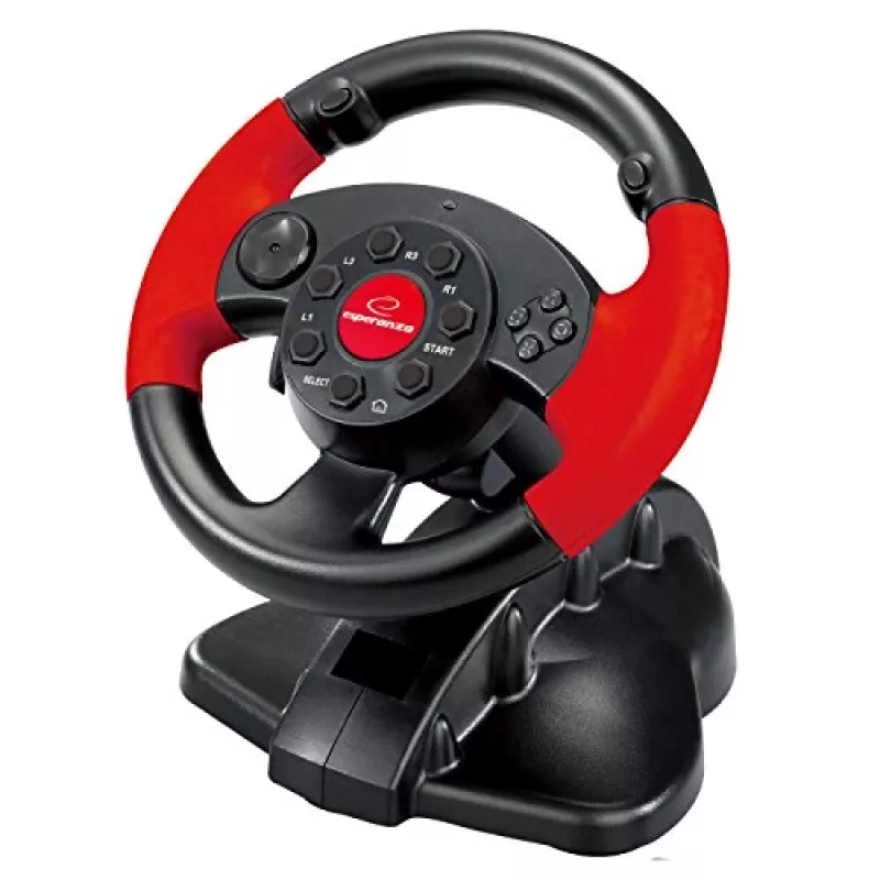 Vairas ESPERANZA EG103 žaidimų valdiklis — PC/PS2/PS3, 13 mygtukų, vibracija, akselerometras, juoda/raudona