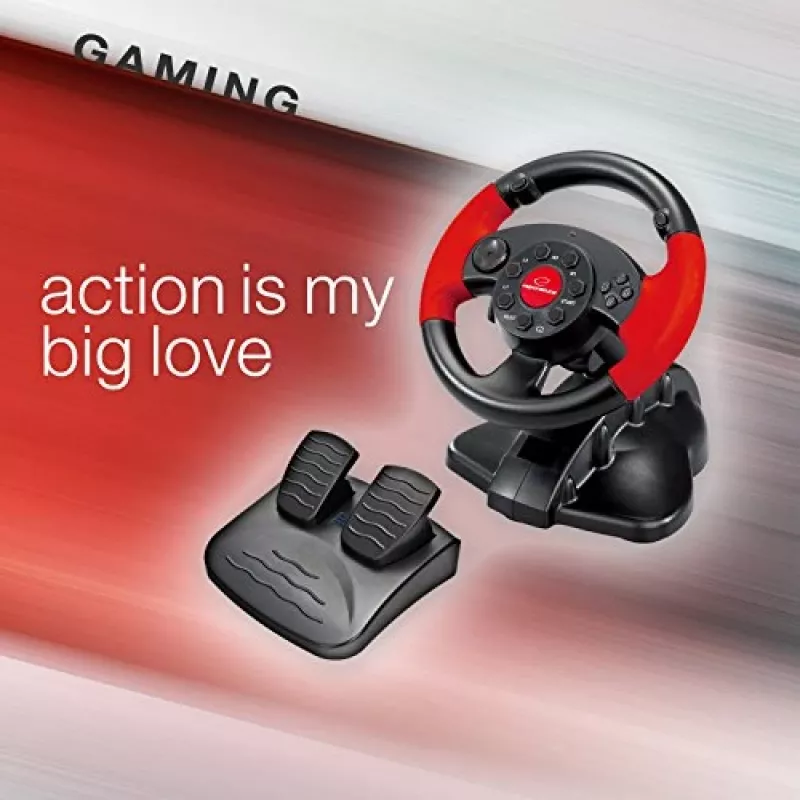 Vairas ESPERANZA EG103 žaidimų valdiklis — PC/PS2/PS3, 13 mygtukų, vibracija, akselerometras, juoda/raudona