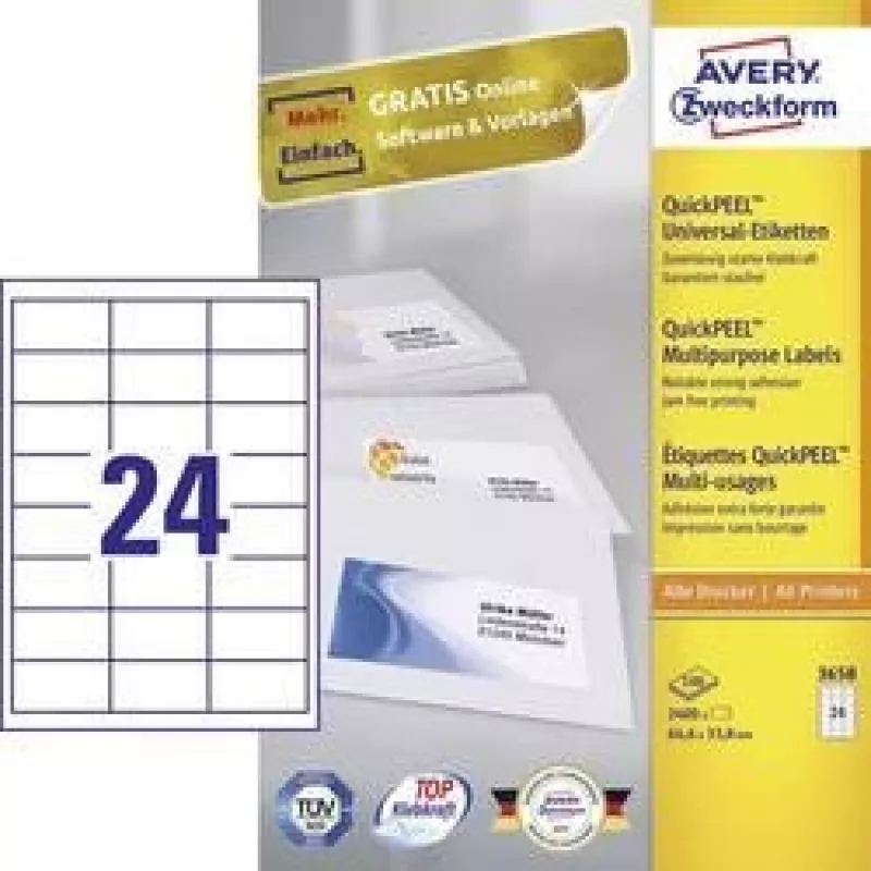 Avery - Etiketės - Baltos - A4 (210 x 297 mm) - 100 vnt. 24) (3658)