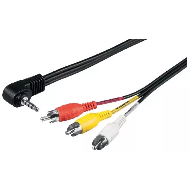 Wentronic Goobay 3,5 mm lizdo / RCA adapterio laidas, 1,5 m - 3,5 mm kištukas (4 kontaktų, stereofoninis) 90° > 3x RCA kištukas (50209)