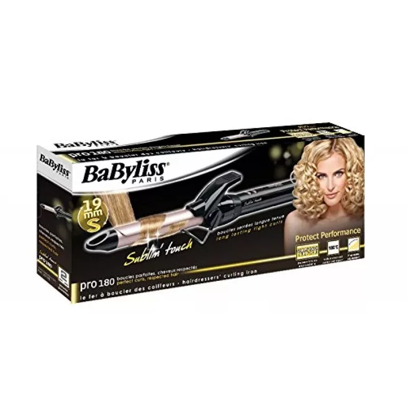 Garbanojimo žnyplės BABYLISS Pro 180 19mm — 19 mm cilindras, 150–180°C, 10 kaitinimo lygių, sukamas laidas, rožinė/juoda