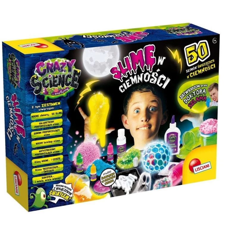 Mokslo rinkinys Liscianigiochi Crazy Science Švytintis gleivės tamsoje 304-PL89239 — švytinčių gleivių eksperimentų rinkinys