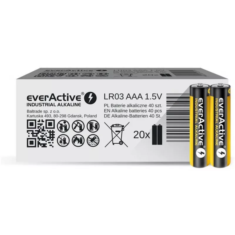 Vienkartinė šarminė baterija everActive EVLR03S2IK AAA 1,5 V, 40 vnt., 5 metų galiojimo laikas