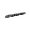 Maitinimo paskirstymo įrenginys LANBERG PDU-04E04I-0200-BK — 4× C13 lizdai, 16 A, 220–250 V, 2 m kabelis, 1U horizontalus, juodas