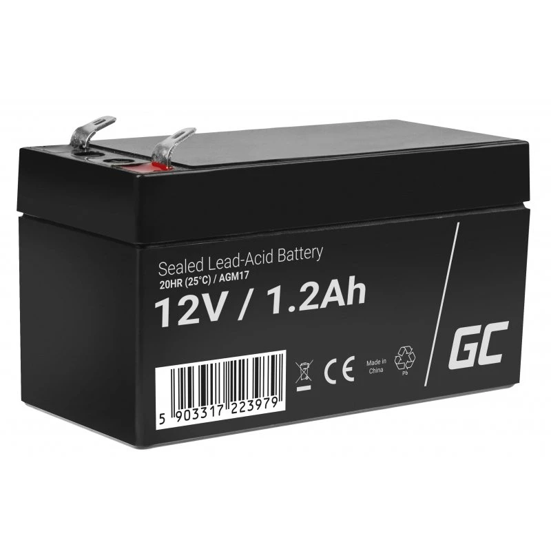 Sandari švino rūgšties (VRLA) baterija Green Cell AGM17 12 V 1,2 Ah — 52 mm aukštis, 43×97 mm, 0,5 kg