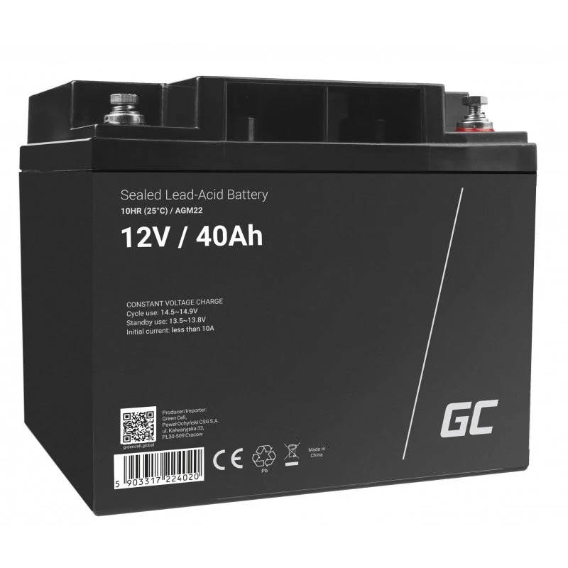 UPS baterija Green Cell AGM22 — sandari švino rūgštinė 12V 40Ah (VRLA), 170×165×197 mm, 12,1 kg