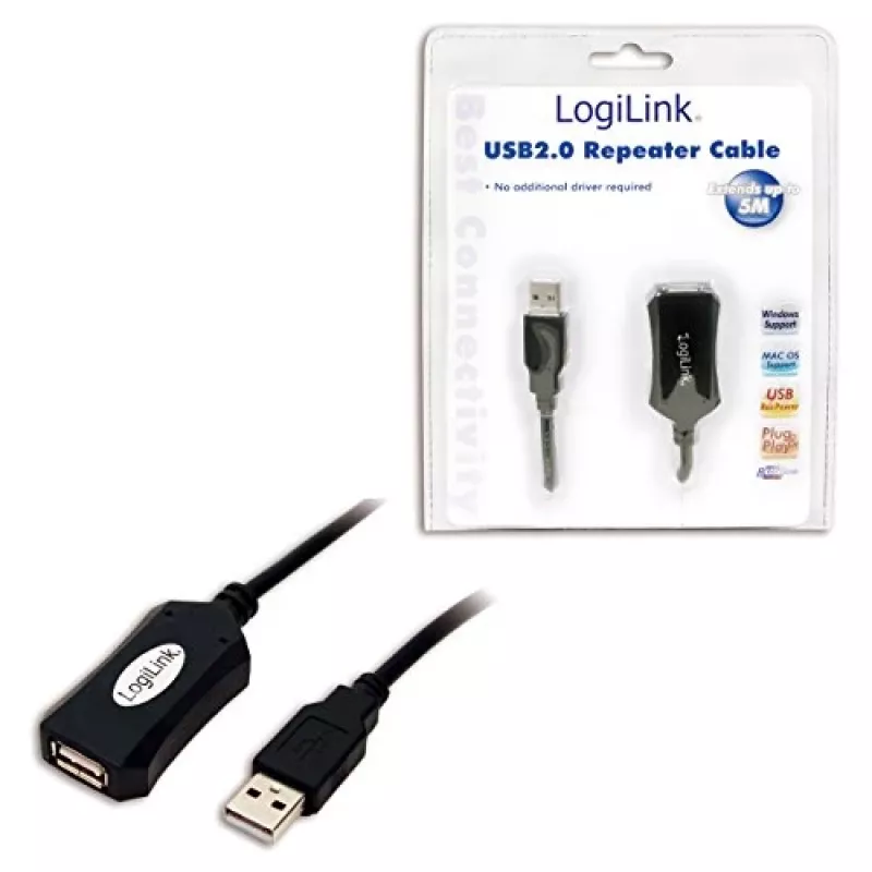 LogiLink USB 2.0 kartotuvinis kabelis - 5,0 m USB kabelis 5 M USB A