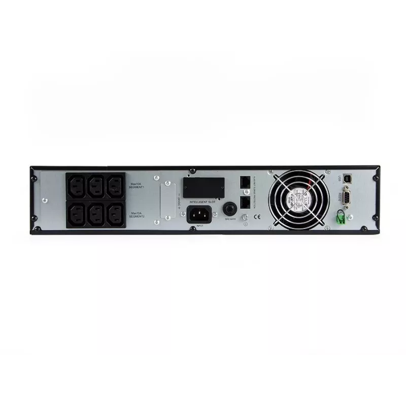 Nepertraukiamo maitinimo šaltinis Green Cell UPS13 — internetinis dvigubos konversijos UPS, 1000 VA / 900 W, gryna sinusinė banga, 6 kintamosios srovės lizdai, LCD, 2×12V 9Ah baterijos