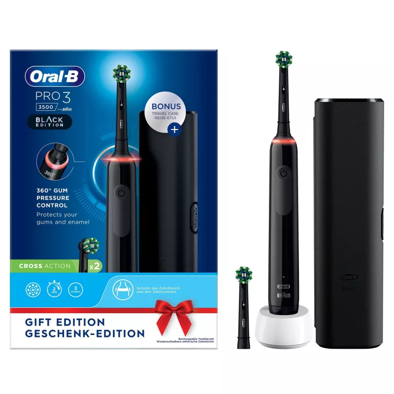 Oral-B Pro 3 3500 Suaugusiųjų besisukantis dantų šepetėlis Juodas