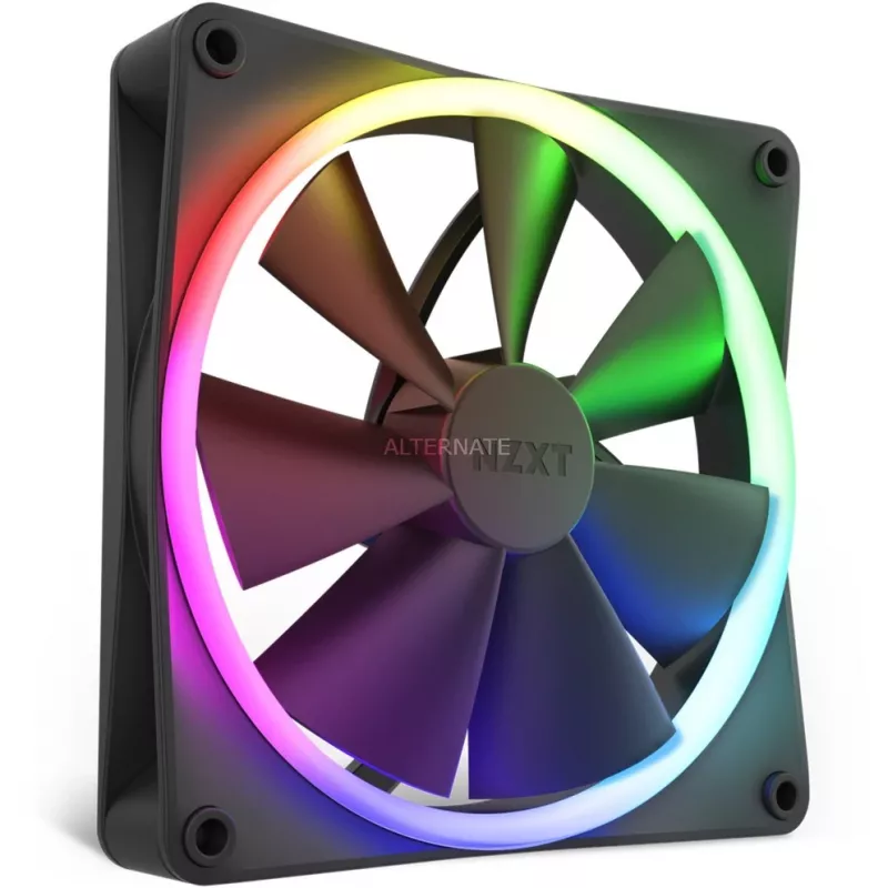 Korpuso ventiliatorius NZXT F140 RGB 14 cm, juodas, 500–1800 RPM, Fluid Dynamic Bearing, 4-pin, 18 šviesos diodų