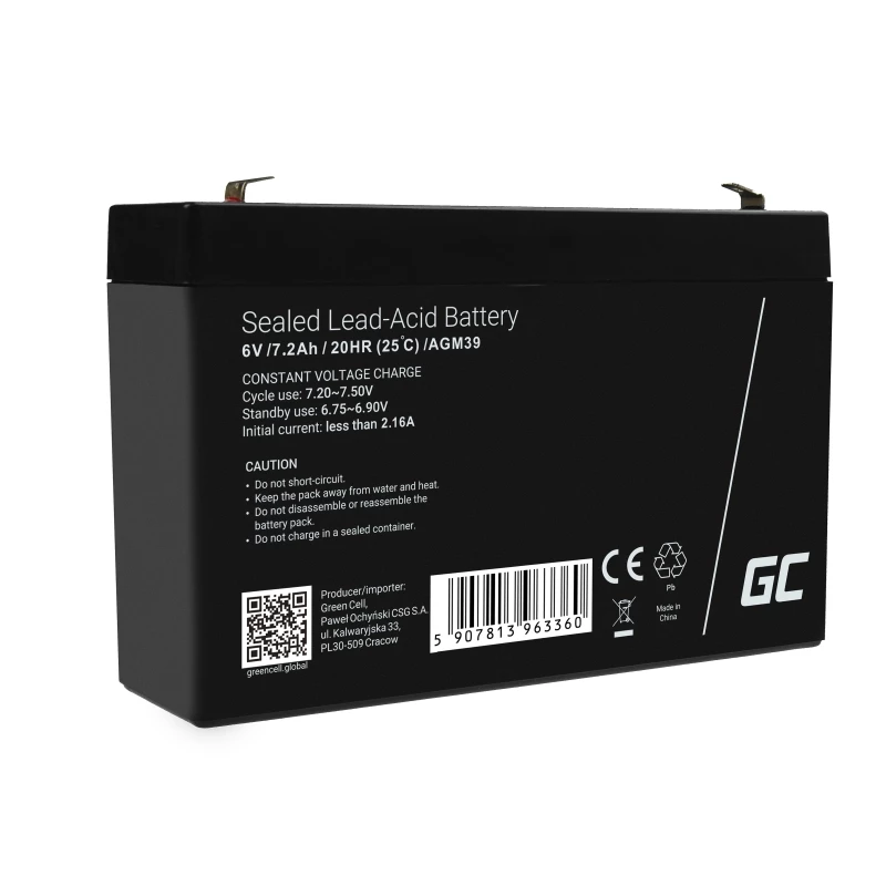Green Cell AGM39 pramoninė įkraunama baterija 7200 mAh 6 V