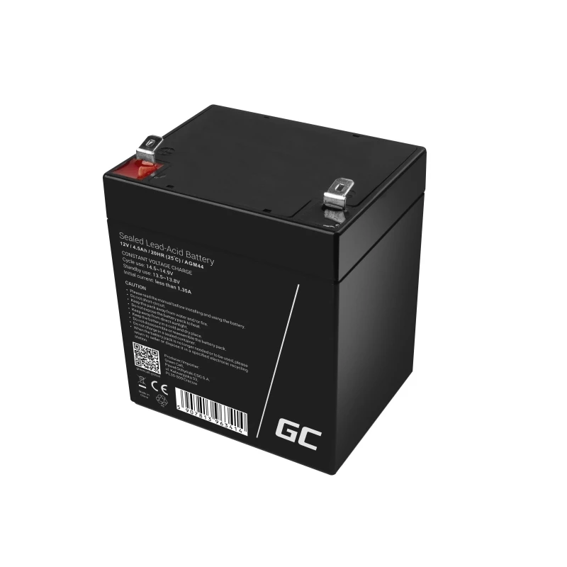UPS baterija Green Cell AGM44 — 12 V 4,5 Ah sandari švino rūgšties (VRLA), 101×70×90 mm, 1,35 kg, juoda