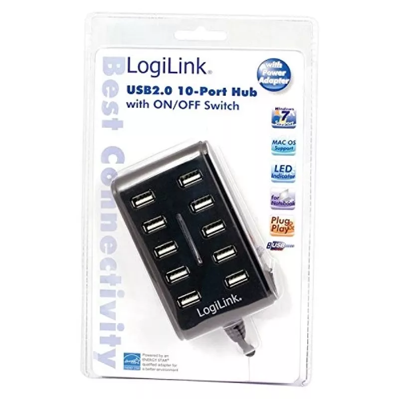 Logilink UA0125 USB šakotuvas 10 prievadų USB2.0 su maitinimo adapteriu 3,5 A | Logilink
