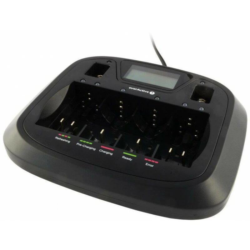 Baterijų įkroviklis everActive NC-900U Universal DC — įkrauna AA, AAA, C, D, 9V, iki 6 elementų, juodas