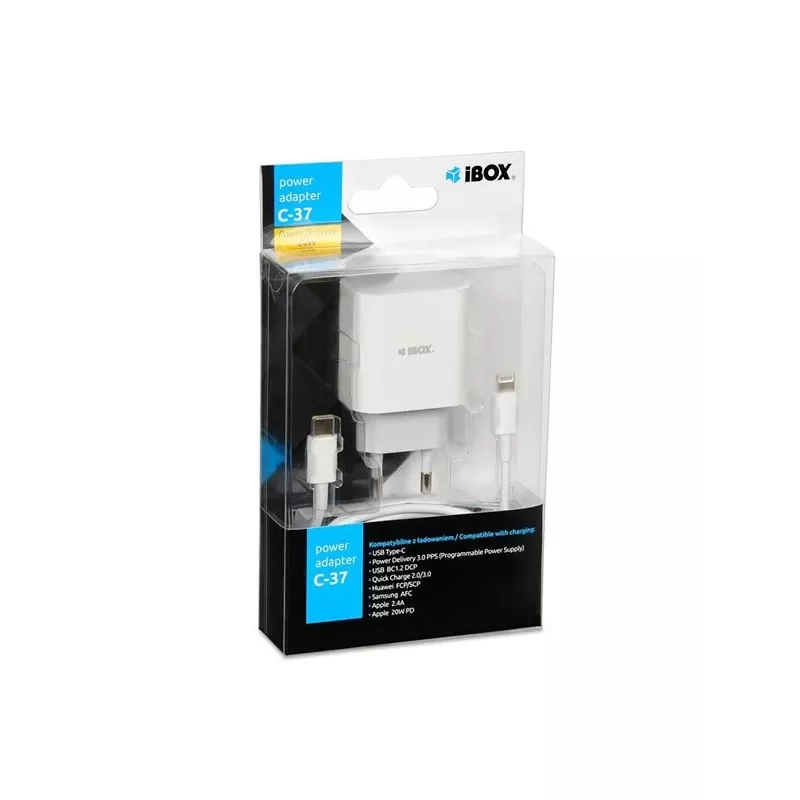 Vidinis USB Type-C greitasis įkroviklis IBOX C-37, 20 W, USB‑C PD 3.0, 3 A išėjimas, baltas