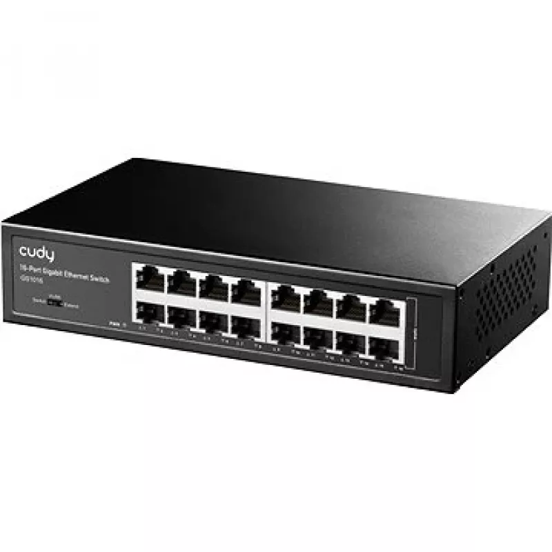 Tinklo jungiklis Cudy GS1016 — 16 prievadų Gigabit Ethernet (10/100/1000), 32 Gbit/s perjungimas, montuojamas į stelažą, maitinamas kintamąja srove