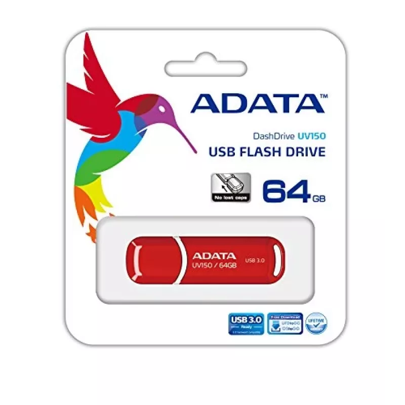 USB atmintinė ADATA DashDrive UV150 64 GB, USB Type-A 3.2 Gen 1, raudona, dangtelio dizainas