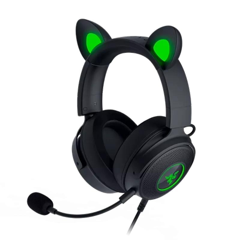 Razer Kraken V2 Pro Kitty Edition – laidinis ausinių komplektas, uždengiančios ausines, juodos spalvos, žaidimams