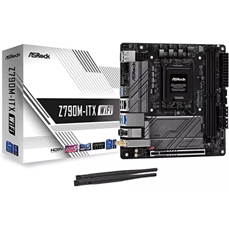 Motininė plokštė ASRock Z790M-ITX WiFi — Intel Z790, LGA 1700, mini ITX, DDR5, 2x DIMM, 64GB, 2.5Gb LAN, Wi‑Fi 6E