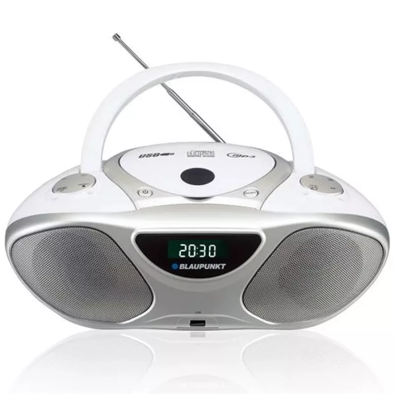 CD grotuvas BLAUPUNKT BB14WH — CD grotuvas su MP3 atkūrimu, USB, LCD, laikrodis, 2x1 W garsiakalbiai, sidabrinis/baltas